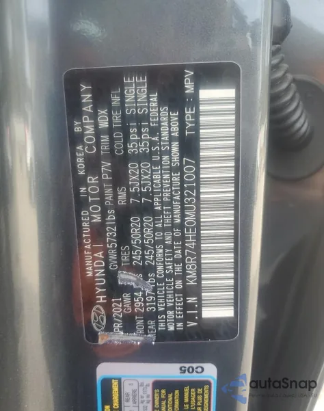 2021 Hyundai Palisade Calligraphy z USA, uszkodzony, nr VIN KM8R74HE0MU321007